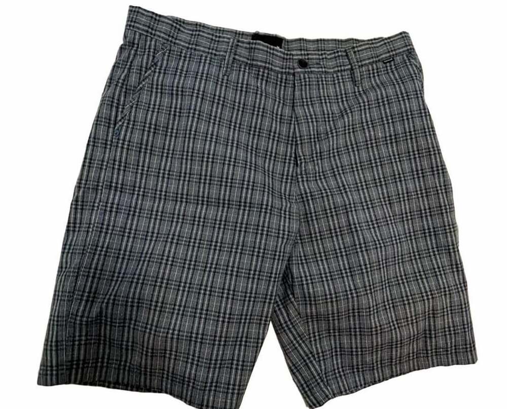 Men’s Hurley Plaid Chino Shorts Size 36 Gray Blue Casual